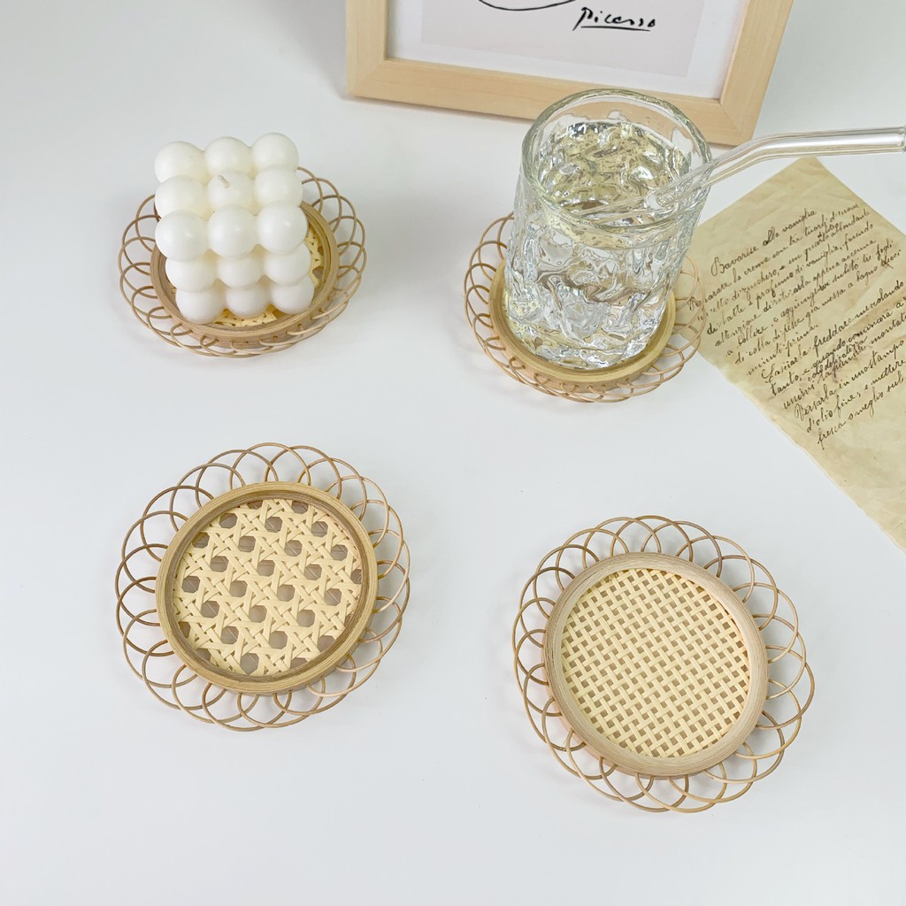 Đế lót ly đan tre thủ công phong cách Nhật Bản