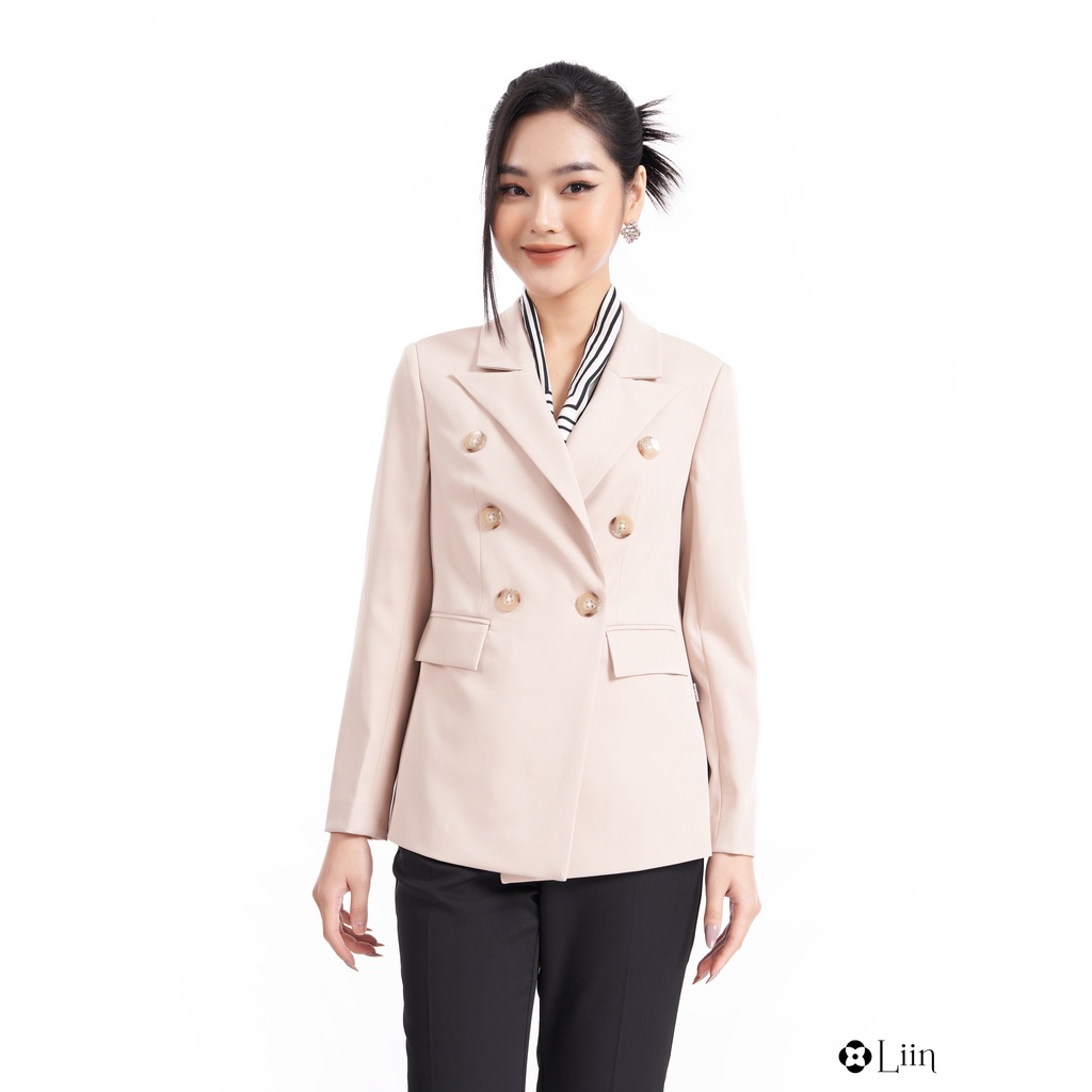 Áo vest nữ cao cấp linbi màu be mix khăn trắng kiểu dáng sang trọng, lịch sự liin clothing V5457