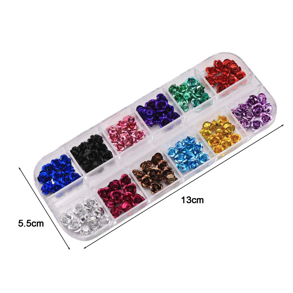 [Hàng mới về] Hộp Phụ Kiện Hạt Trang Trí Móng Tay Họa Tiết Hoa 3D Bằng Kim Loại