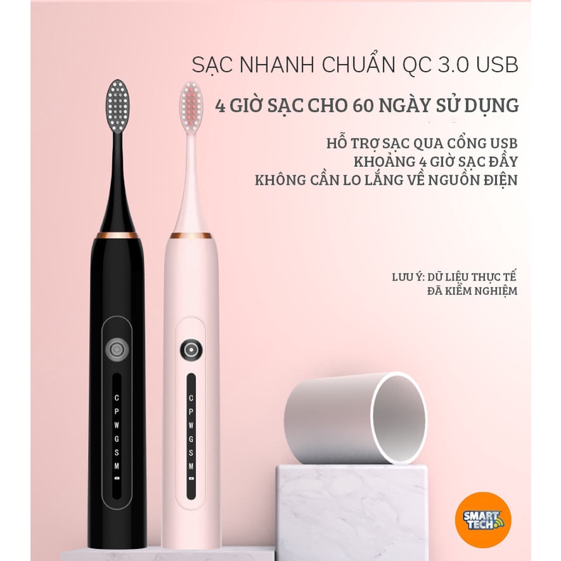 [Tặng 2 đầu bàn chải] Bàn chải điện thông minh Sonic X7 tích hợp 6 chế độ rung, pin trâu 2 tháng