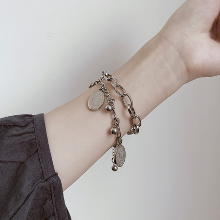 [Mã CBSD28A hoàn 13K xu đơn 99k] Korean Ins Hip Hop Retro Double-layer Girlfriends Bracelet Women