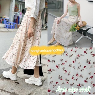 Chân váy hoa nhí vintage chiffon hàng Quảng Châu loại đẹp trắng hoa nhí - Hồng Hạnh Quảng Châu Rosie Dream Shop