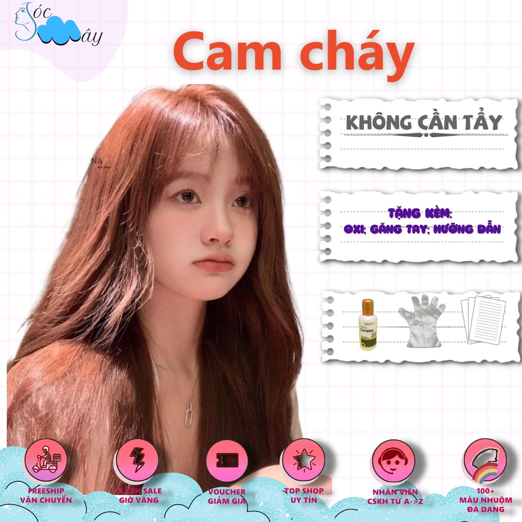 Một bộ thuốc nhuộm tóc màu Cam cháy + tặng oxy trợ nhuộm (tặng kèm gang tay và HDSD)