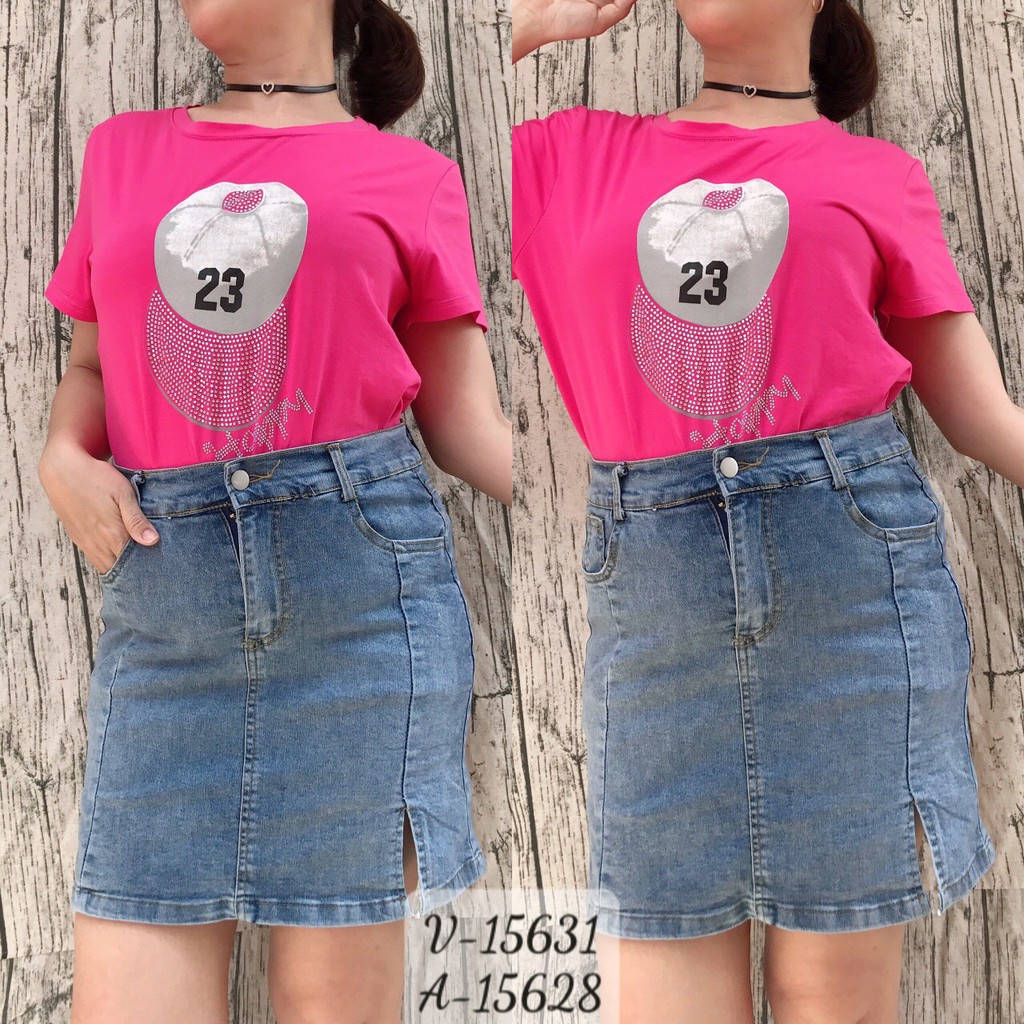 Váy quần BIG SIZE Jean co giãn Xẻ đùi QV.QC - 15631
