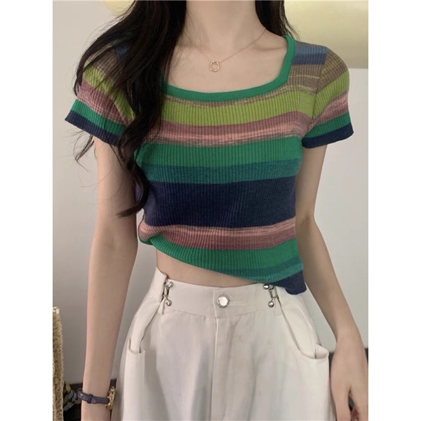 áo len dệt kim loang màu cầu vồng (k307#)