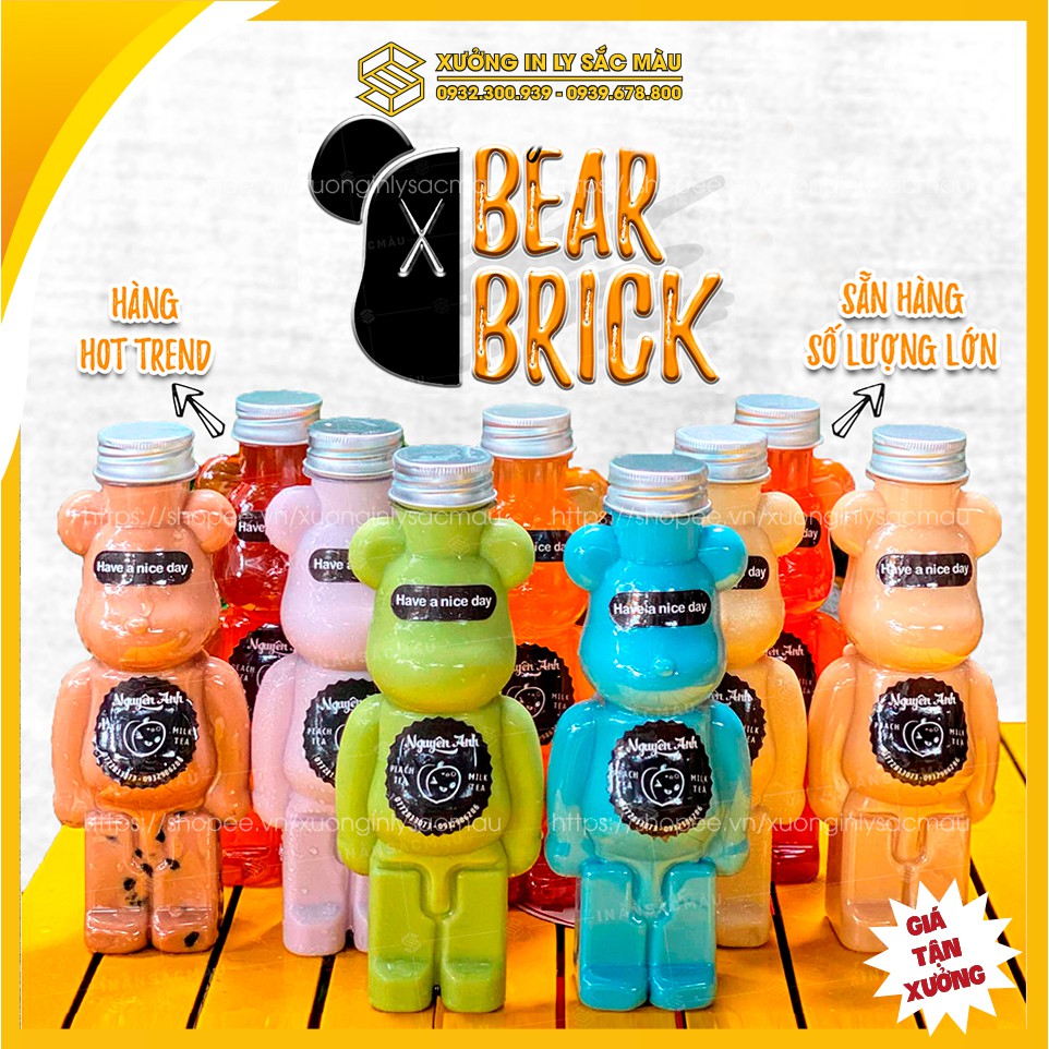 HOT Combo 10 bình nhựa, chai nhựa hình Gấu bạo lực Bearbrick, chai gấu đựng kẹo, chai gấu trà sữa