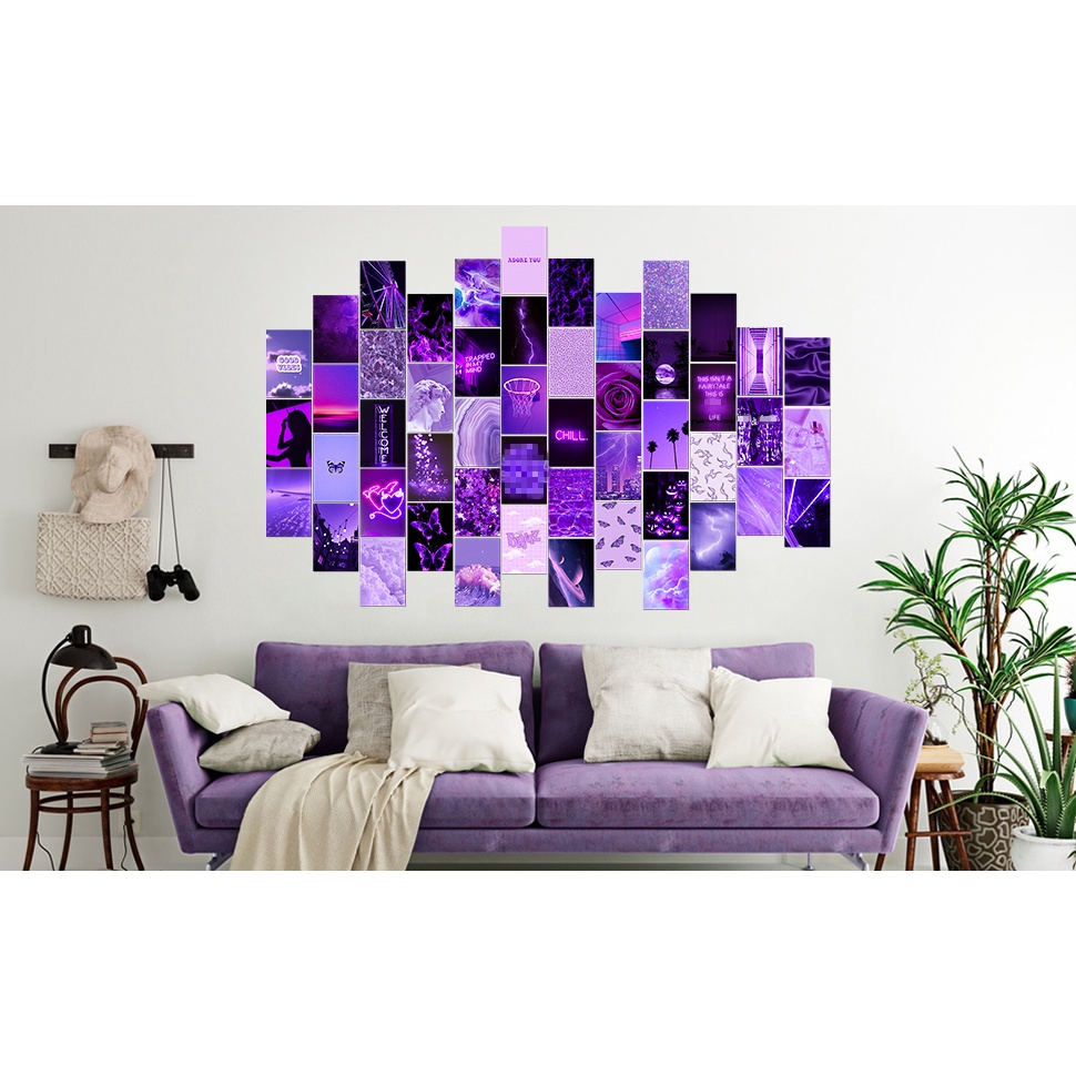 Combo 16 tấm Wall Collage dán tường - theme Tím Neon - Dark Purple