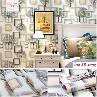 combo 10m giấy decal dán tường mẫu khung ảnh cành cây vàng