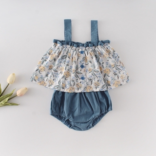 Set đồ mùa hè 2 món gồm áo hai dây và quần màu trơn cho bé gái