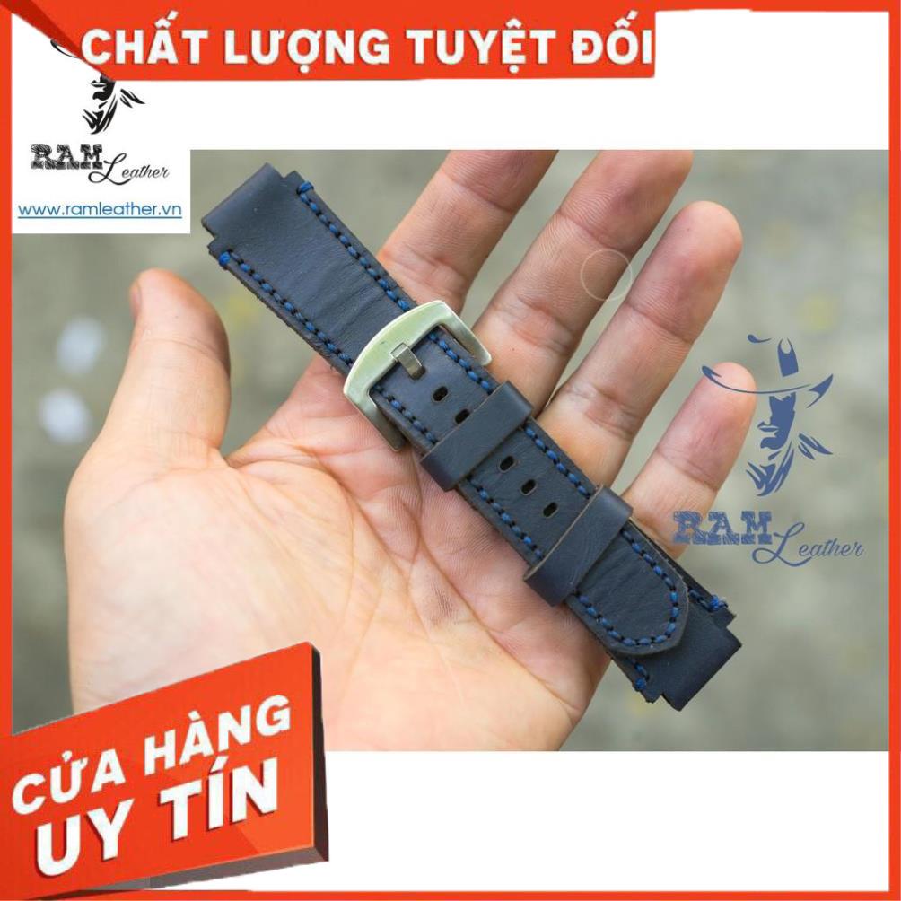 Dây đồng hồ da bò cho Casio AE1200 WHD và Seiko 5 37mm (Tặng Khóa + Cây thay dây + 2 chốt) - Da bò xanh navy +