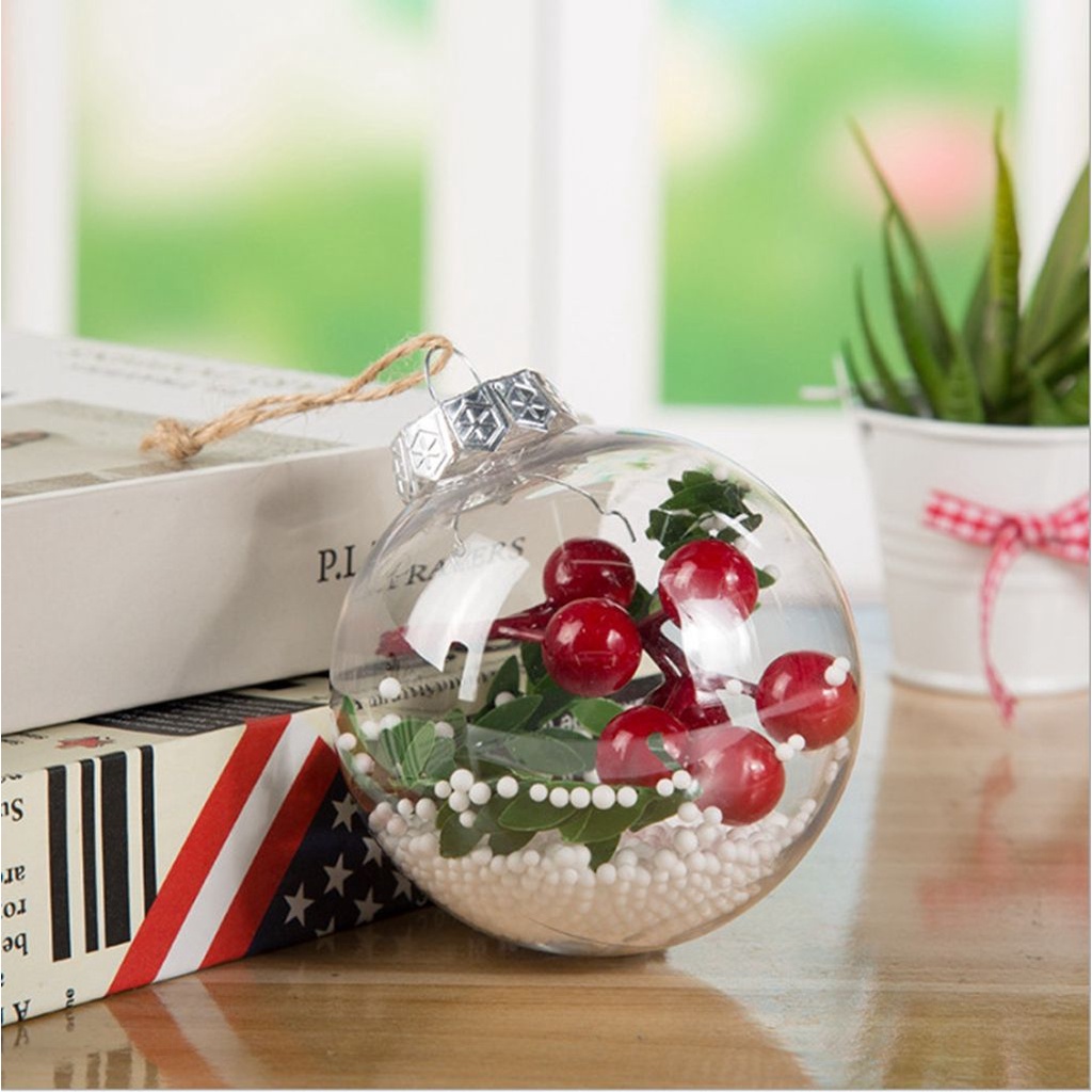 EXPEN Cute Christmas Pendant Filling Berry Home Decoration Xmas Tree Ornaments Transparent Hollow Crafts Hanging Ball Festival Gift Multi-Style Decorative Balls