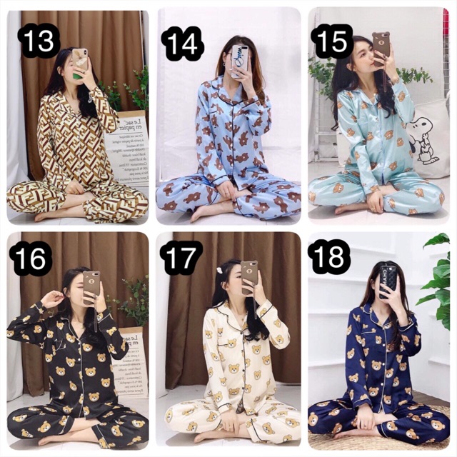 Đồ bộ lụa Hoạ tiết áo dài-quần dài | BigBuy360 - bigbuy360.vn