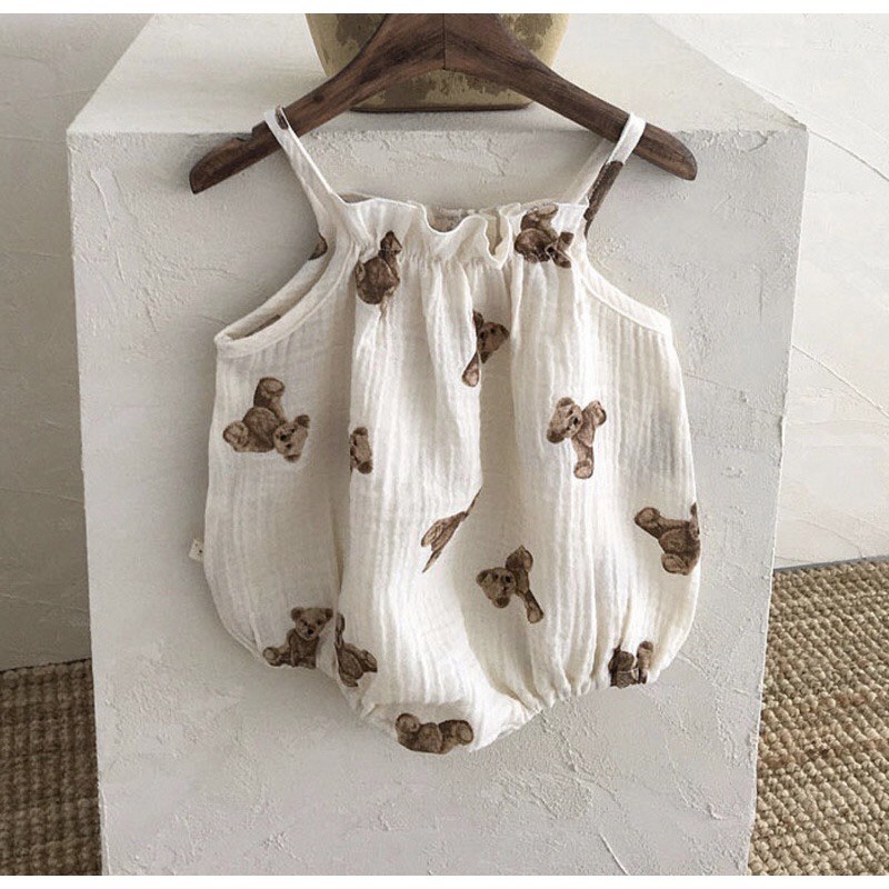 Bodysuit cho bé giá rẻ từ sơ sinh 6 tháng đến 2 tuổi kiểu hàn quốc muslin in hình gấu thoáng mát mềm mịn BABY112 BD002