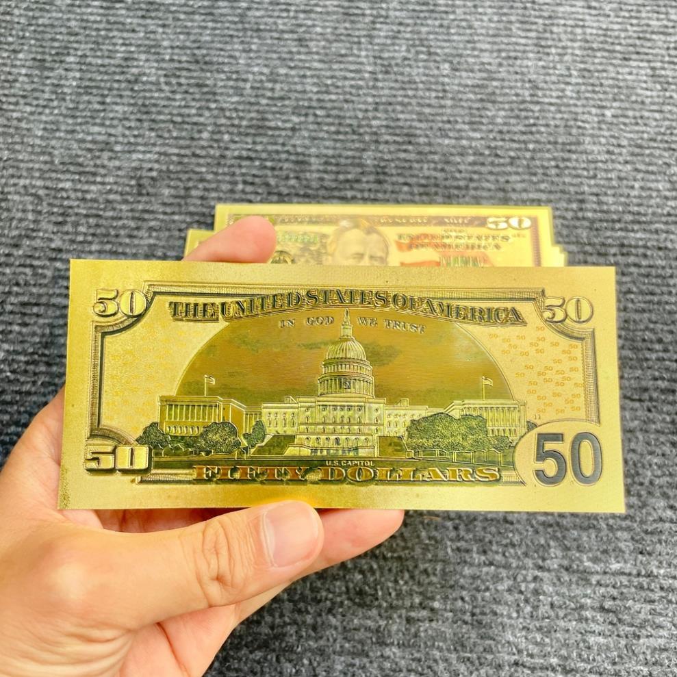 Tờ Tiền Kỉ Niệm 50 Đô Plastic (50 USD) Mạ Vàng Lì Xì Tết May Mắn