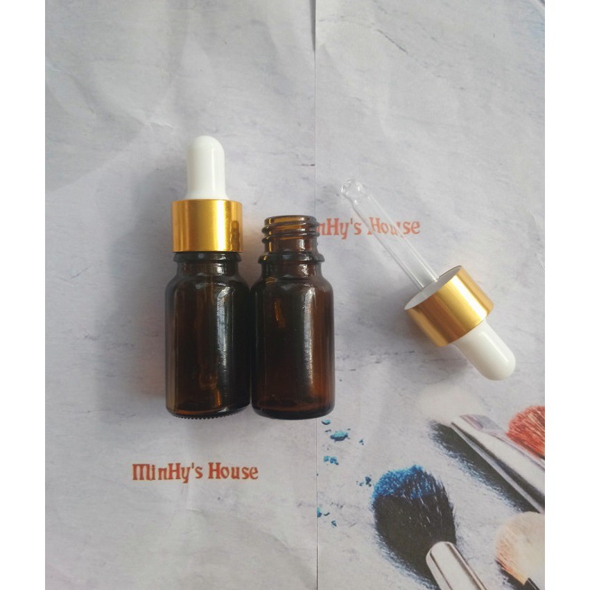 Chai serum thủy tinh nâu nắp bóp vàng và đen 10ml