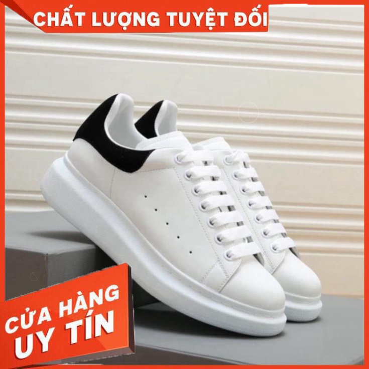 Giày Mc Queen MCQ Nam Nữ Trắng Cổ Thấp Gót Nỉ Đen Đế Khâu Bản Trung Full Box Bill - Hàng nhập khẩu