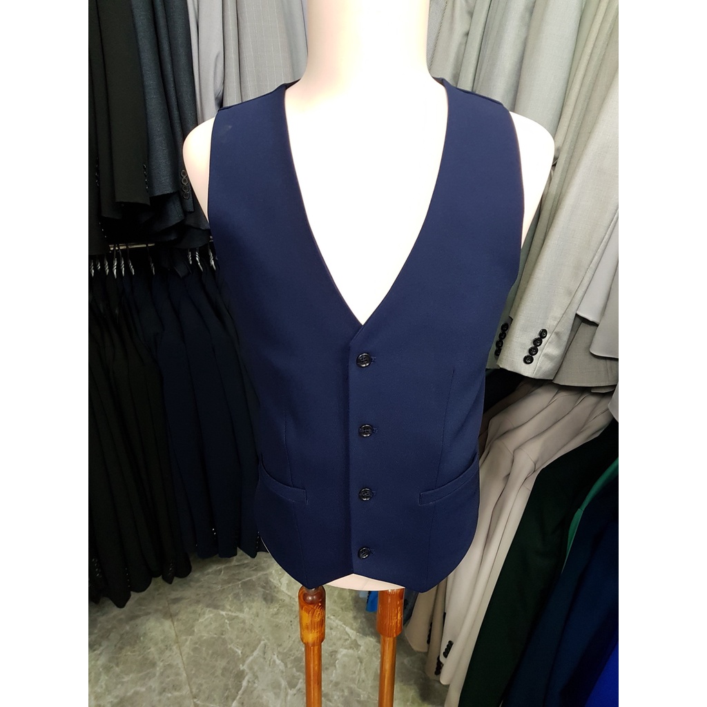 Áo gile nam ôm body màu xanh đen chất vải mềm mịn tặng nơ đen
