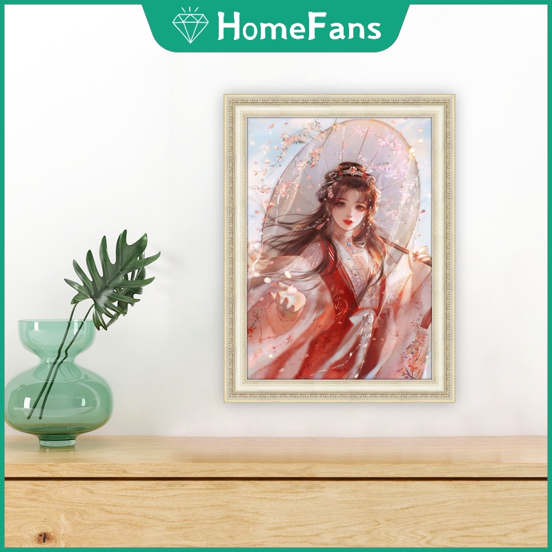 Bộ Tranh Đính Đá 5D Tự Làm 40x50cm Hình Cô Gái Trung Quốc Trang Trí Nhà Cửa