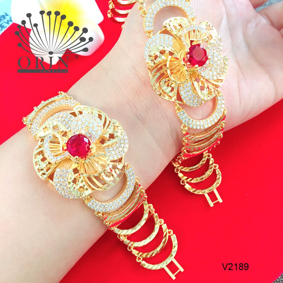 Vòng tay nữ, lắc tay nữ hoa xoáy đỏ bền màu đính đá thiết kế cao cấp Orin V2189
