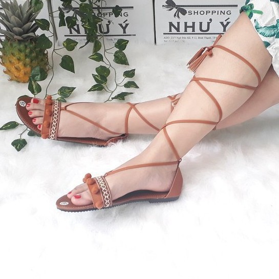 [Drop] Giày sandal chiến binh thổ cẩm cột dây tua rua