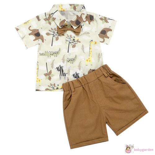 Set áo sơ mi ngắn tay + quần short đính nơ đáng yêu cho bé trai