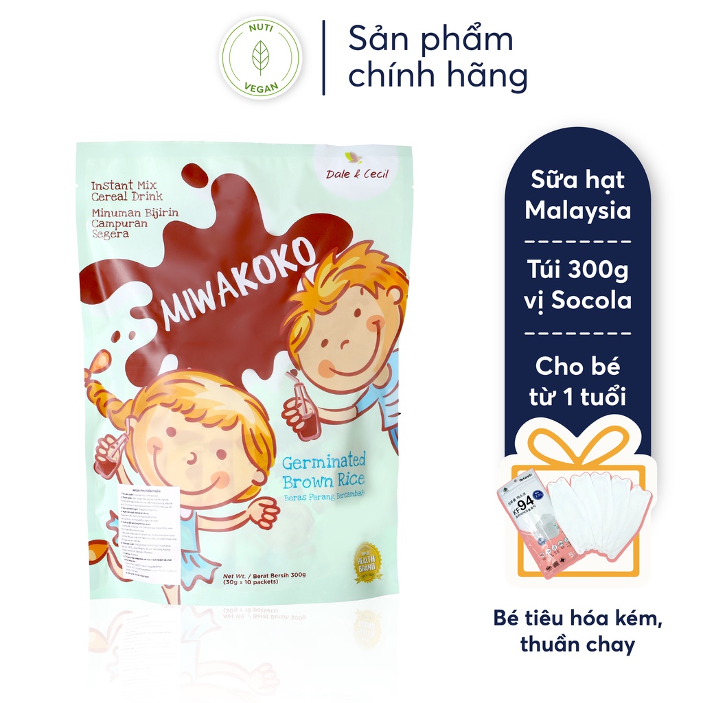 Sữa Hạt Hữu Cơ Miwakoko Không Đường, Túi 300g Vị Cacao Nhập Khẩu Malaysia, Bé Ngủ Ngon Cải Thiện Tiêu Hóa - nutivegan