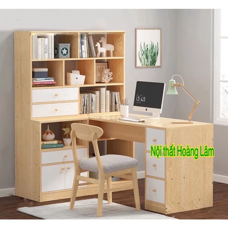 Bàn học góc liền giá sách mẫu mới