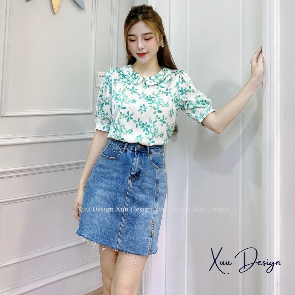 Áo sơ mi nữ Xuu Design Áo kiểu nữ hoa nhí tay lỡ thời trang màu tươi sáng trẻ trung phong cách công sở - Xu14