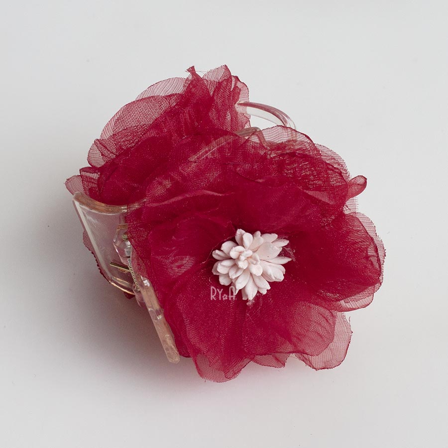 Kẹp tóc càng cua 5 răng hoa ruy băng satin RYA 71443