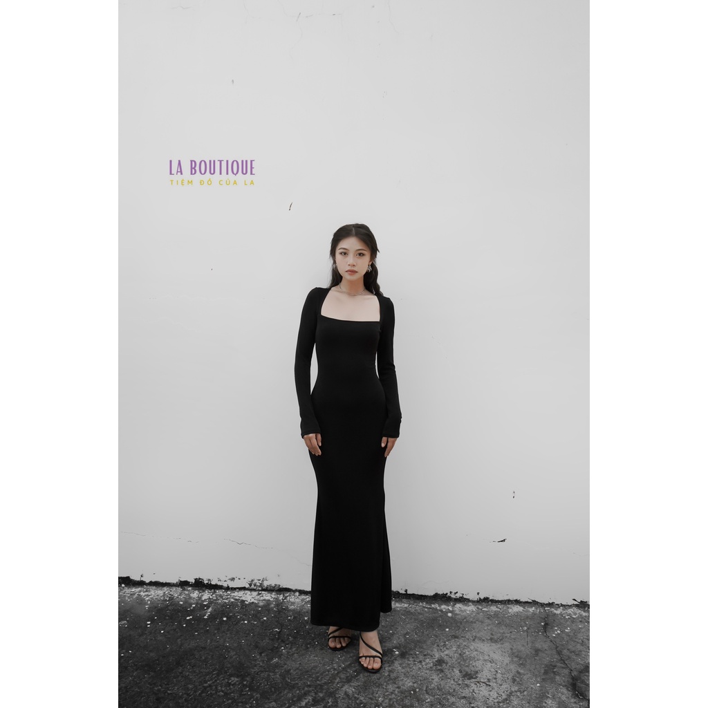 Đầm đuôi cá dáng dài La Boutique tay dài cổ vuông ôm body ánh nhũ thanh lịch sang trọng dự tiệc