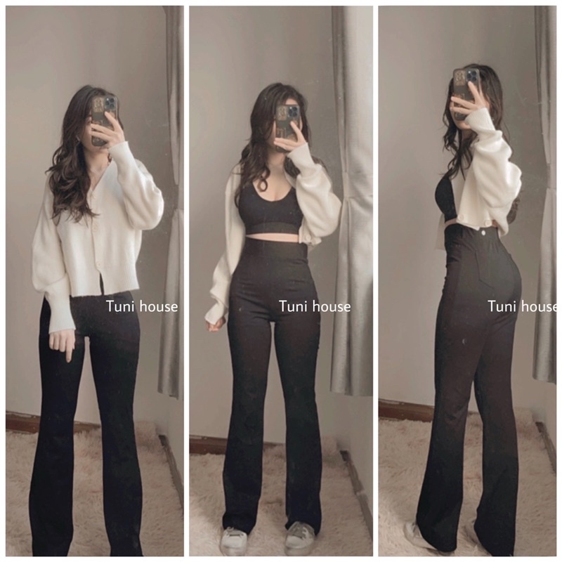 (Có size xs) Quần ống loe thun lưng cao cho bạn nữ 1m50