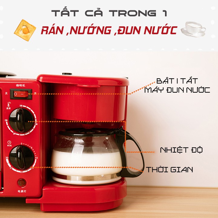 Lò nướng bánh đa năng 3 trong 1 tặng găng tay khay nướng bếp nướng bữa sáng tiện lợi kèm bình pha cafe, chảo chống dính