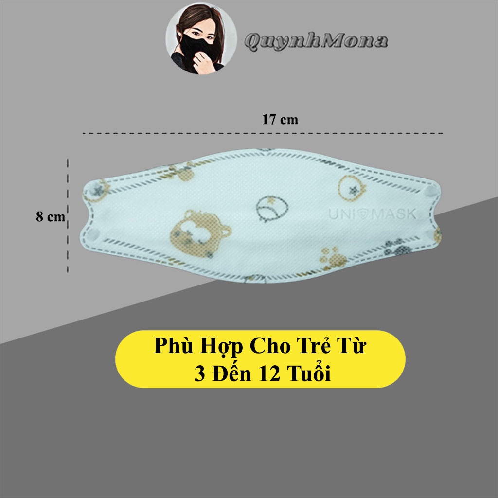 Khẩu Trang Cho Bé KF94 Unimask Quynhmona 4 Hàn Quốc Kháng Khuẩn, Chống Bụi Mịn Cho Trẻ Em Từ 3 Đến 12 Tuổi