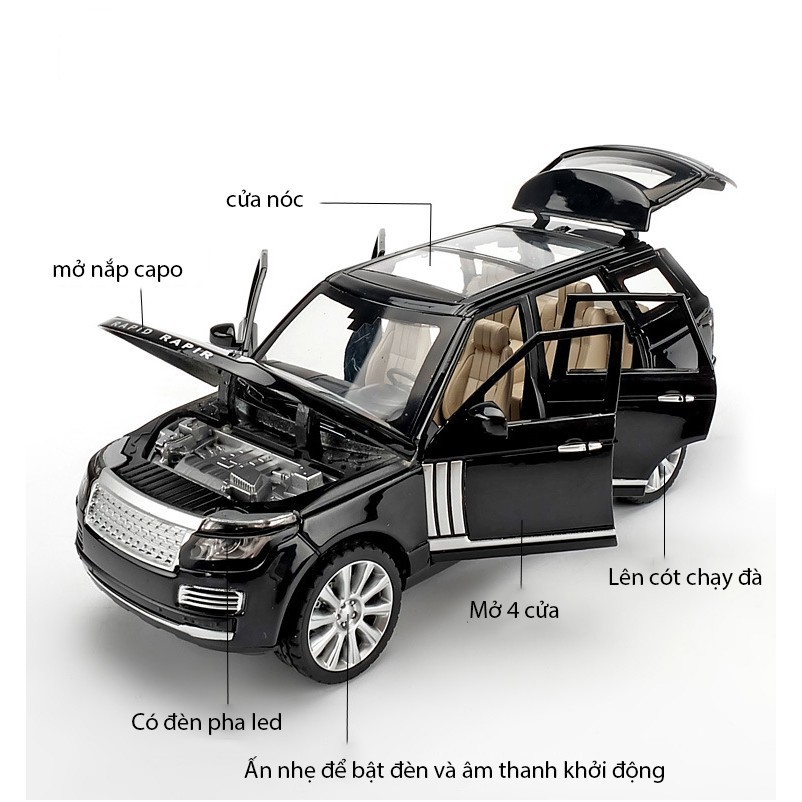 Xe mô hình tĩnh Land Rover tỉ lệ 1:24 khung thép chắc chắn màu Đen