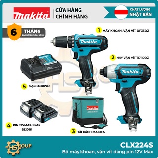 Bộ máy khoan pin makita và máy vặn vít dùng pin 12v max clx224s | makita chính hãng