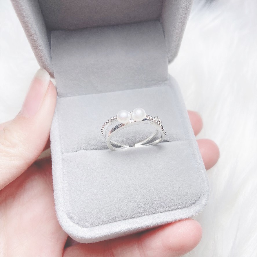 Nhẫn bạc nữ kiểu xoắn đính hạt trai nhân tạo, Nhẫn hở free size - Trang sức bạc Evasilver