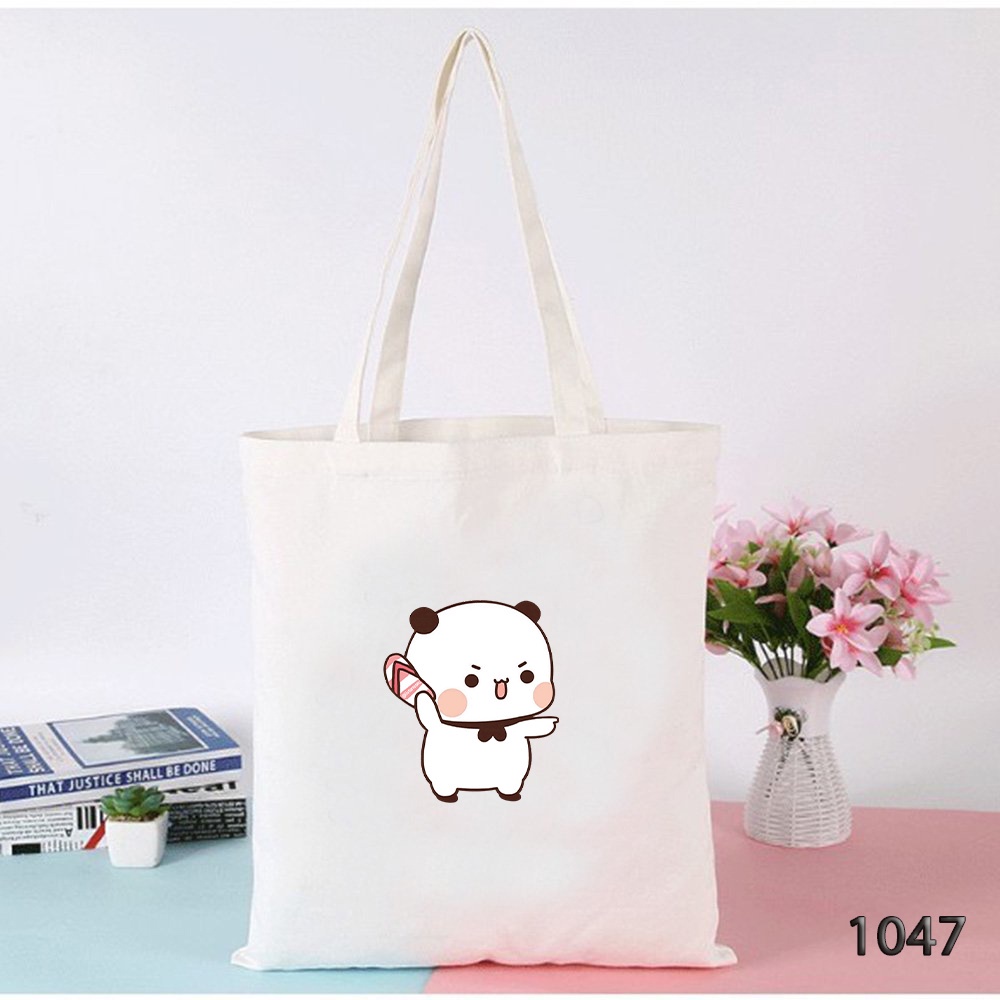 Túi Tote Trắng Chất Vải Canvas In Họa Tiết Gấu Coi Chừng Tui 1047 Mang Đi Học Đi Du Lịch Cực Đẹp