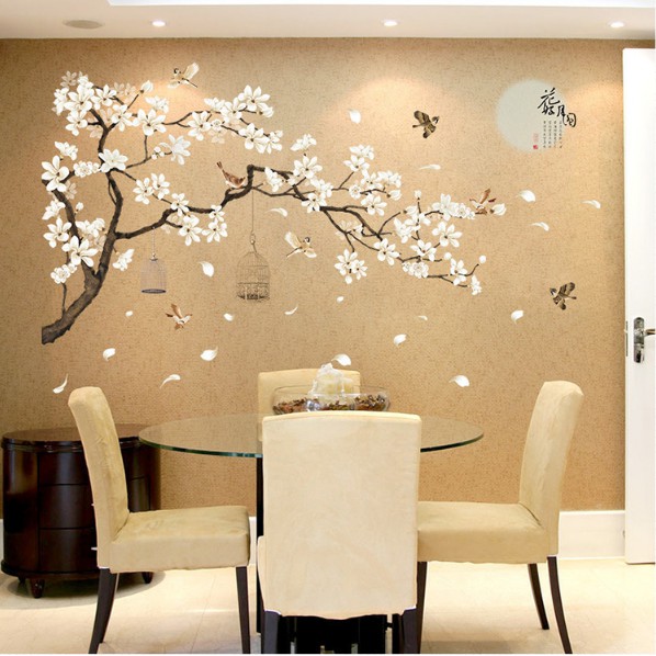 Decal trang trí tường - Cành Đào Trắng tao nhã