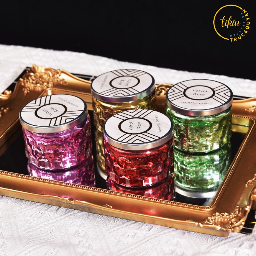Nến Thơm Phòng Tinh Dầu Thiên Nhiên Cao Cấp Velvet Rose 225gr Không Khói TIKIU Hương Thơm Trang Trí Decor