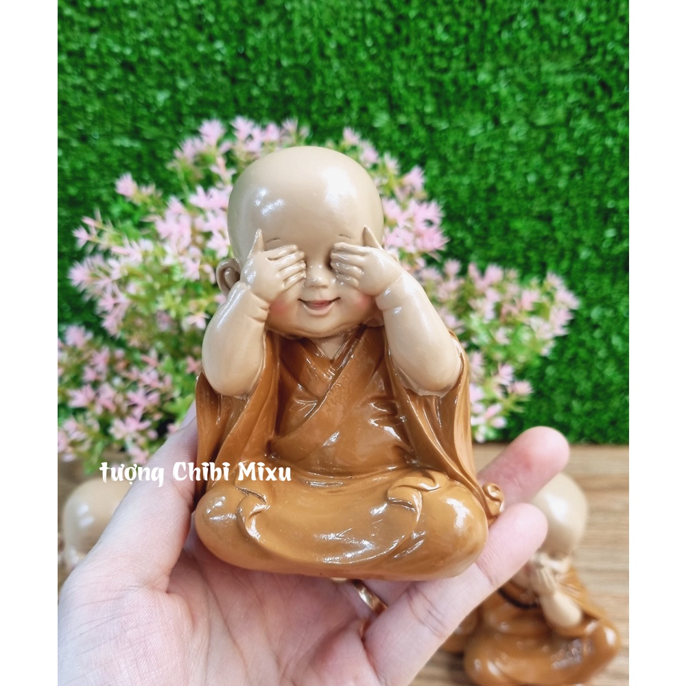 Bộ 03 chú tiểu áo nâu 10cm mẫu Tam Không