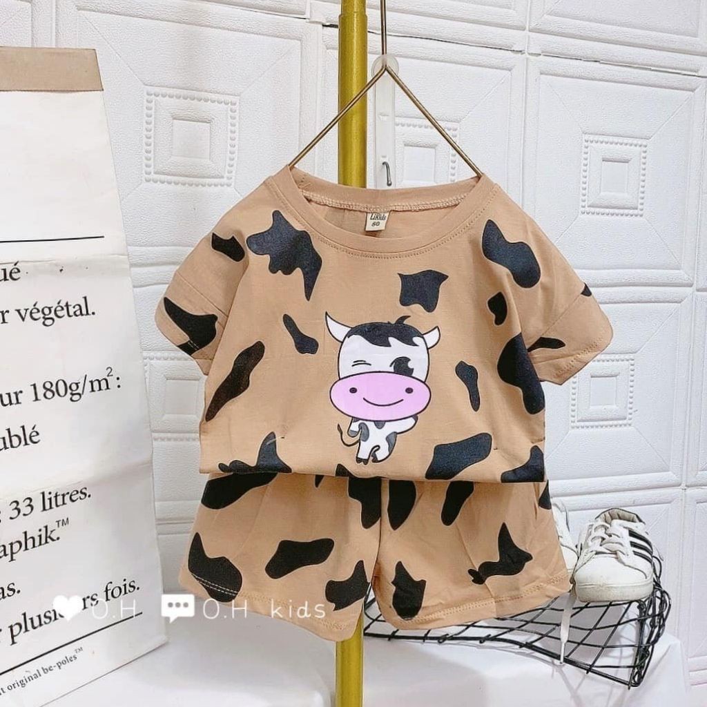 Đồ Bộ Cho Bé🐮Họa Tiết Bò Sữa🐮Bộ cộc tay MinKy Mom chất liệu COTTON 100% dành cho bé trai bé gái từ 6-19k