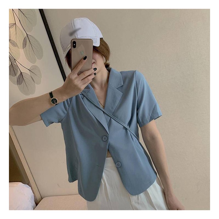 Áo ngắn tay áo cổ chữ V ve áo rời thời trang mùa hè giản dị cho nữ | BigBuy360 - bigbuy360.vn