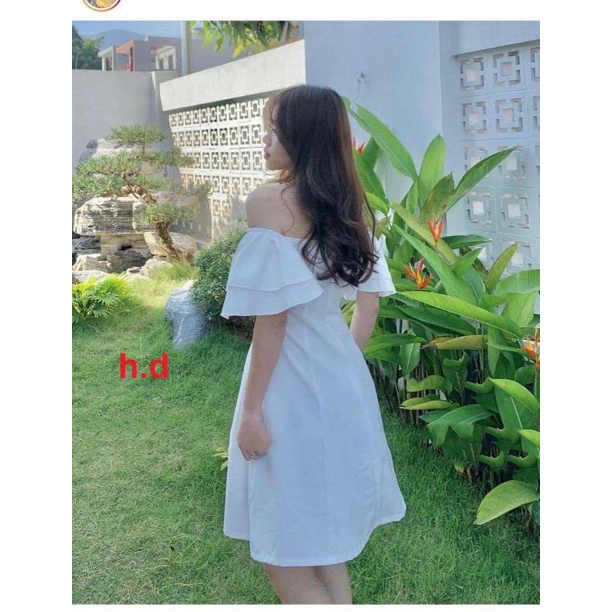 Váy trắng trễ vai tay bồng dáng xoè Có Khoá Lưng MaxiHàng 2 lớp đầm Vintage cánh tiên tiểu thư Rớt vai