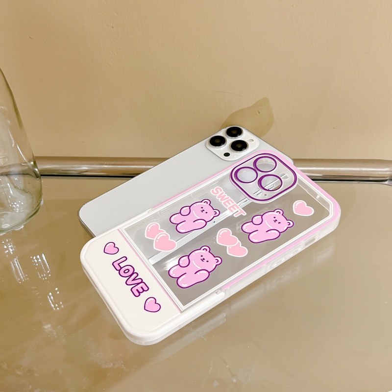 Ốp lưng iphone Ốp Điện Thoại In Gấu Hoạt Hình Kèm Giá Đỡ Ẩn Cho iphone 13Pro / 12Pro / 11 / 14 / PLUS Dinuo case