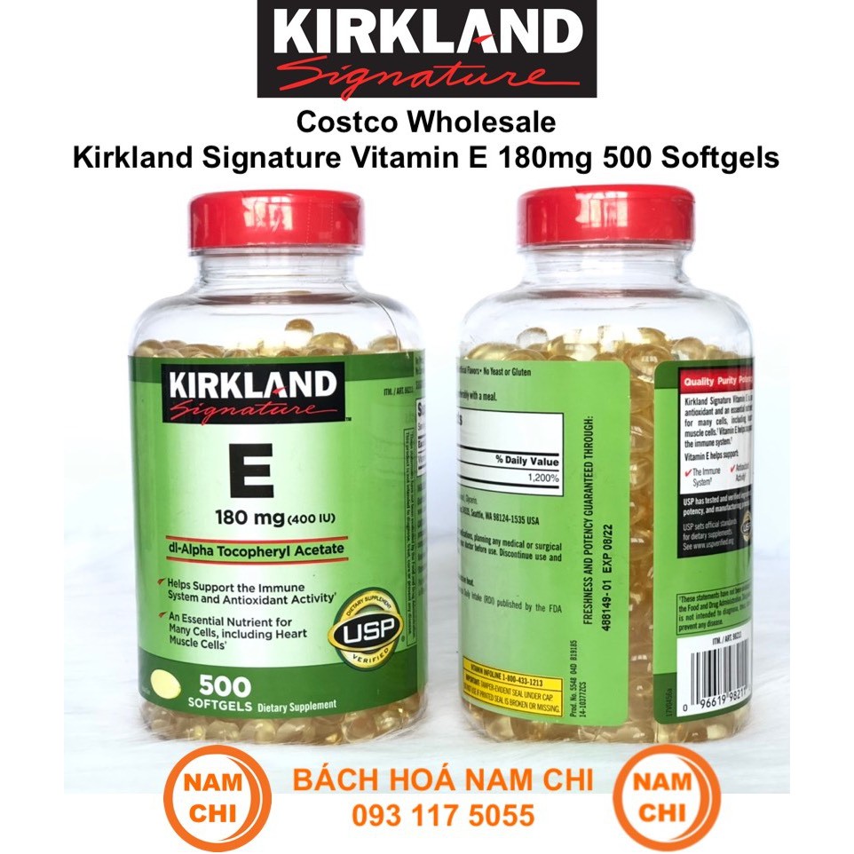 [DATE 07.2024] Viên Uống Vitamin E Hỗ Trợ Làm Đẹp Da &amp; Chống Lão Hóa Kirkland Vitamin E 400 I.U 500 Viên Hàng Mỹ