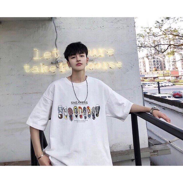 Sale hot! Áo thun tay lỡ dáng rộng nam nữ in hình giày ngộ nghĩnh cực đáng yêu, áo phông tay lỡ form rộng hot hit | BigBuy360 - bigbuy360.vn