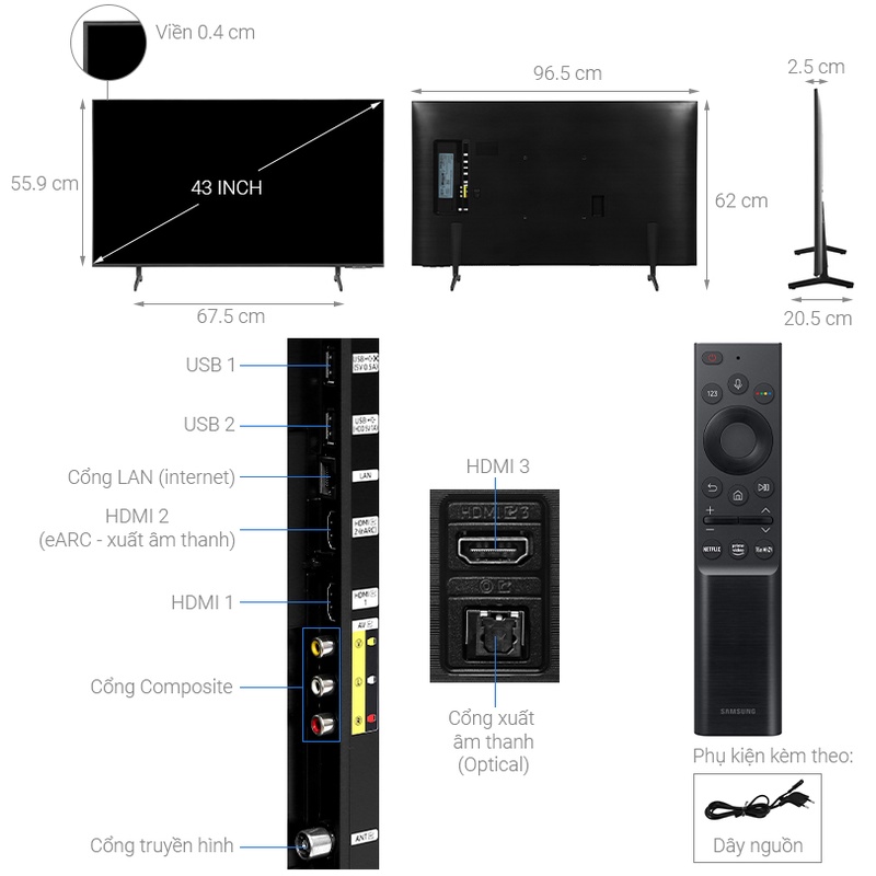 Smart Tivi Samsung 4K Crystal UHD 43 inch UA43AU8100 đời 2021 màn hình siêu mỏng - Showroom Tivi TPHCM