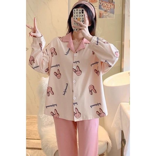 Bộ Ngủ Pijama Dài Tay Thỏ Hồng Xinh Xắn Mặc Nhà Form Rộng | BigBuy360 - bigbuy360.vn