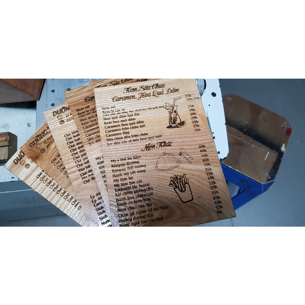Menu Gỗ Khắc Laser Nhà Hàng - Quán Cafe,....