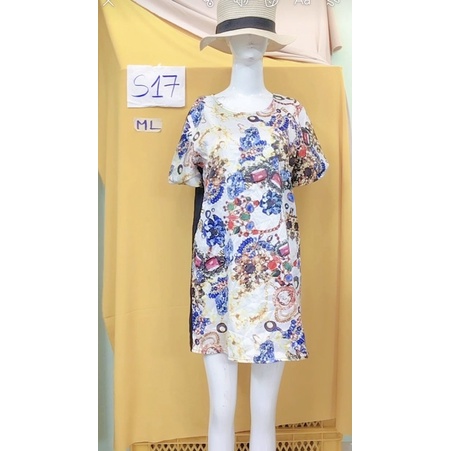 đầm suông phối họa tiết độc đáo.S17